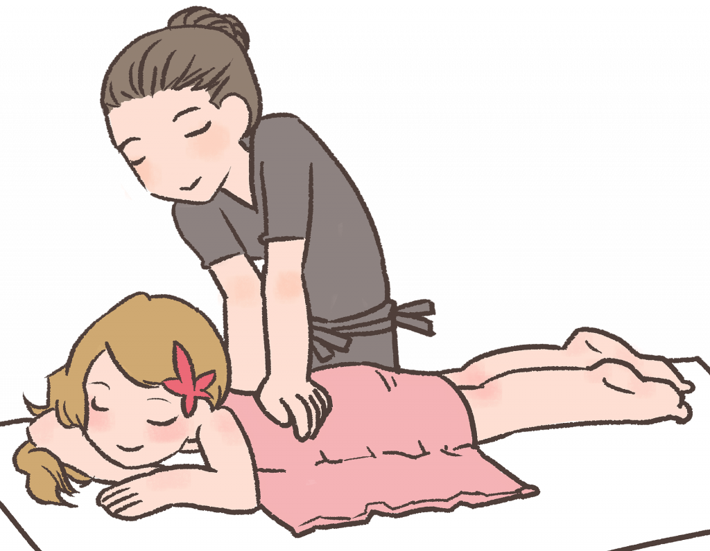 Desenho de uma mulher recebendo massagem shiatsu