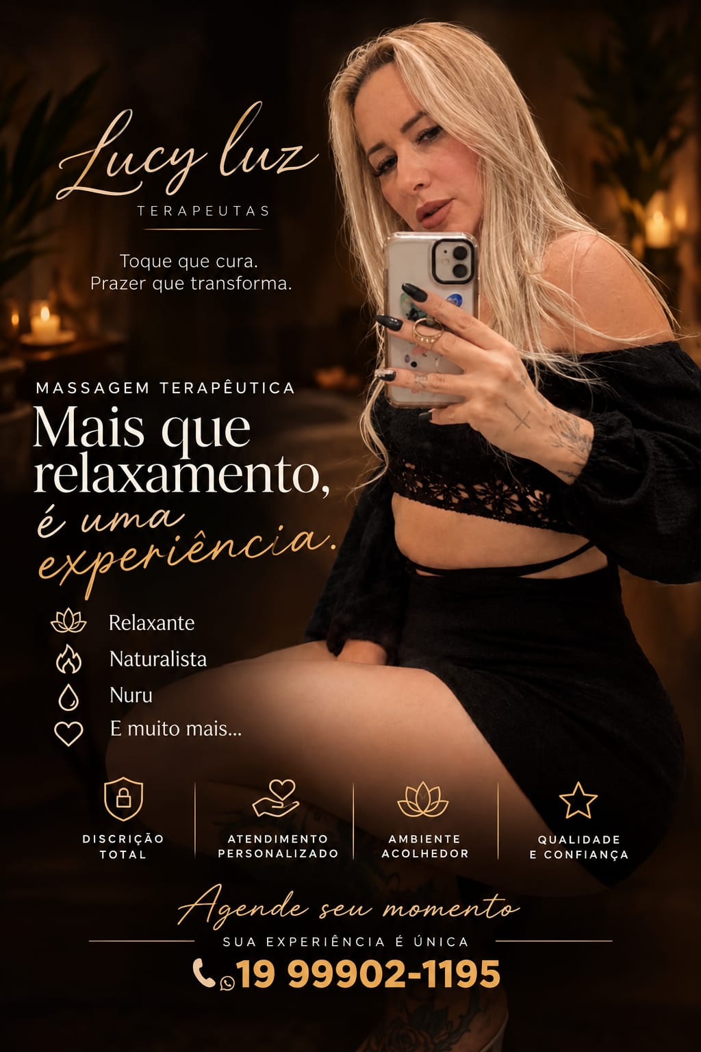 Lucy Luz do descanso ao prazer Nuru relaxante mix entre tantas outras. Massagem sensual